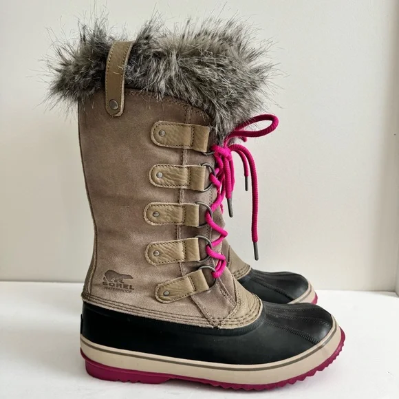 SOREL Joan Of Arctic Faux Fur Lined Suede Pebble Deep Blush Boots Wool Liner 12 - Picture 3 of 14